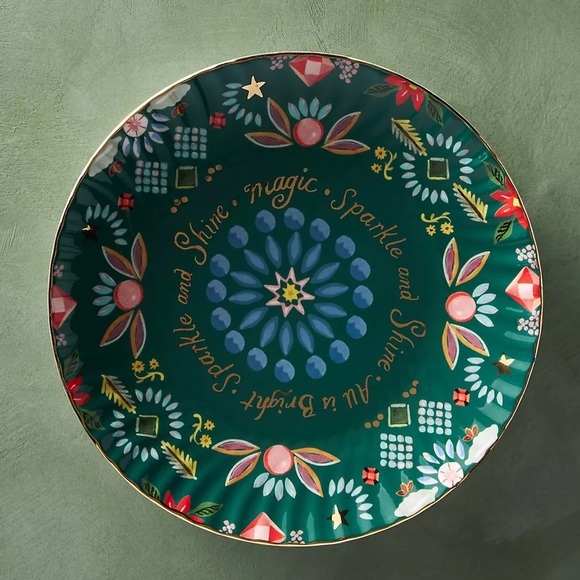 New🌟Anthropologie-Danielle Kroll Making Spirits Bright Dessert Plate - Picture 1 of 5